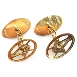  Pair 9ct gold Masonic cufflinks approx 6gm  