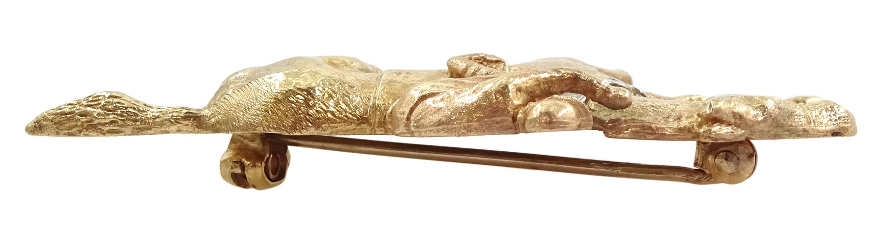 9ct gold diamond horse and jockey racing brooch