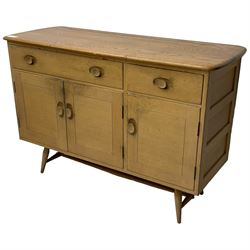 Ercol - mid-20th century elm and beech model 351 sideboard, fitted with two drawers over three cupboards, splayed feet
