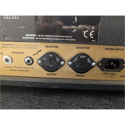 Marshall 1987X 50 watt plexi guitar amplifier head with master volume modification (screwdriver control on back), together with a Marshall 1960 4 x 12 speaker cabinet on casters, head H25cm, W65cm, cab H83cm, W76cm