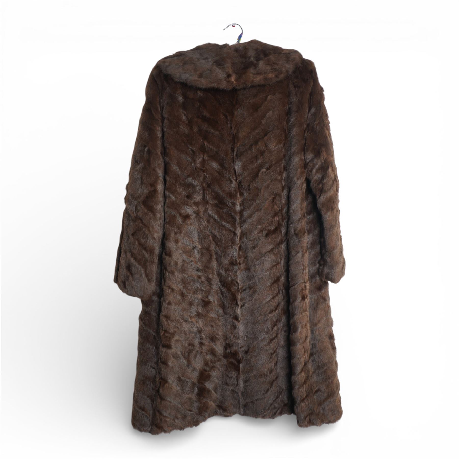 Mink coat, 1970s lamb fur trimmed coat, suede coat and Tom Bawker cream coat, and two pairs of ladies shoes approx size 8 (6)