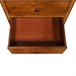 Willis & Gambier - mahogany tall chest, rectangular chamfered top, with frieze drawer with blue baize lining, over six graduating drawers with black pulls, raised on bracket feet
