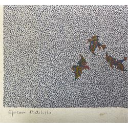 André Lejosne (French 1929-?): L'Enfant, artists proof lithograph signed and indistinctly titled in pencil, inscribed with poem verso 39cm x 43cm; Abstract Pyramid, lithograph unsigned 87cm x 60cm (2)