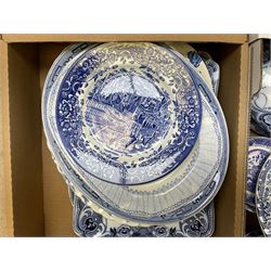 Victorian and later blue and white ceramics, to include meat platters, tureens, candlesticks etc, two boxes 