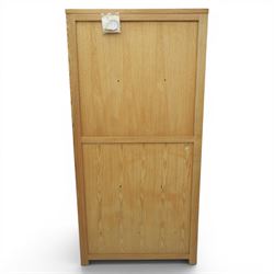 Contemporary oak open bookcase, fitted with two base drawers