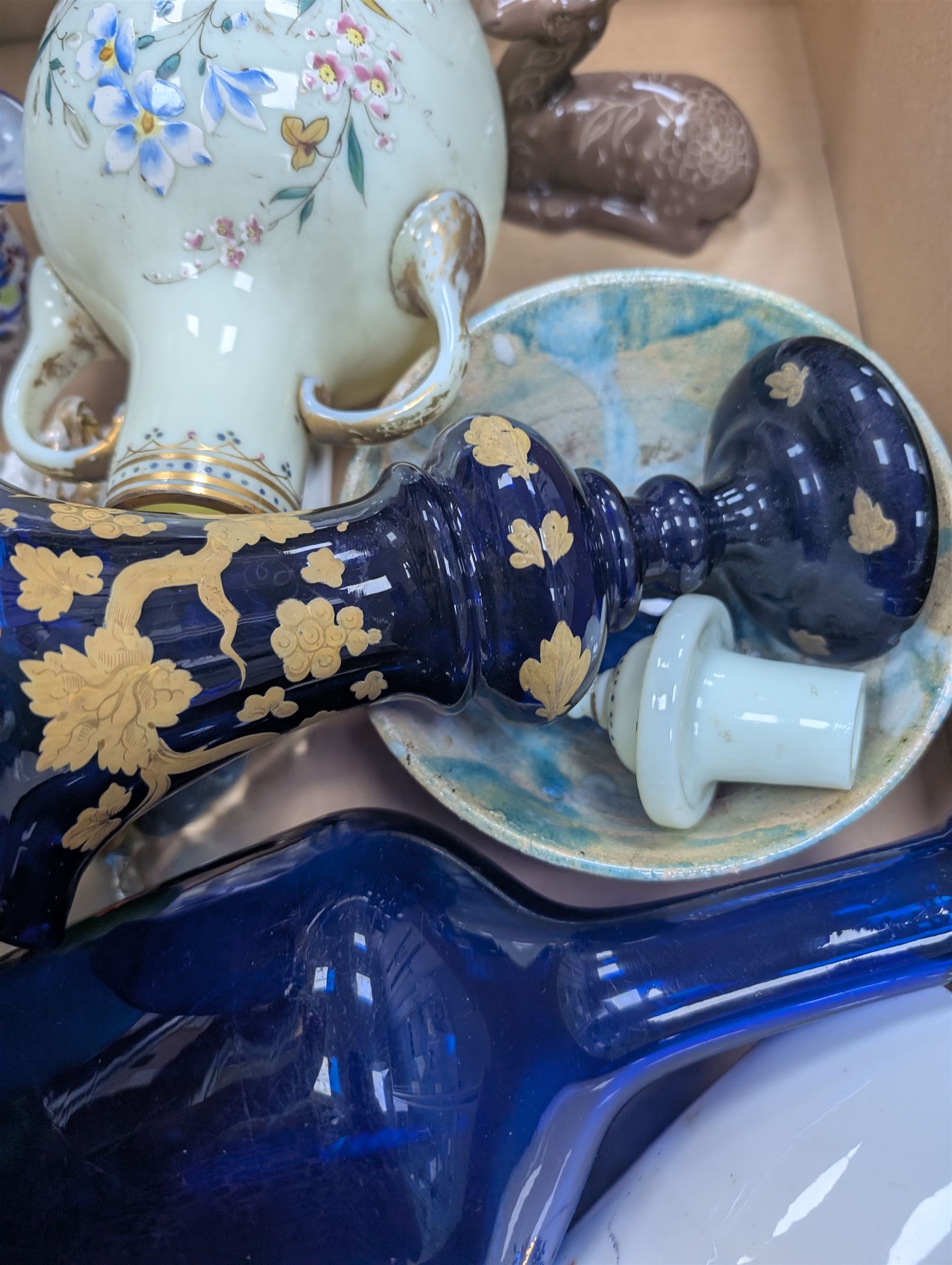 Continental silver vase and a collection of ceramics and glassware, including enamelled urn, Goldscheider deer figure, etc