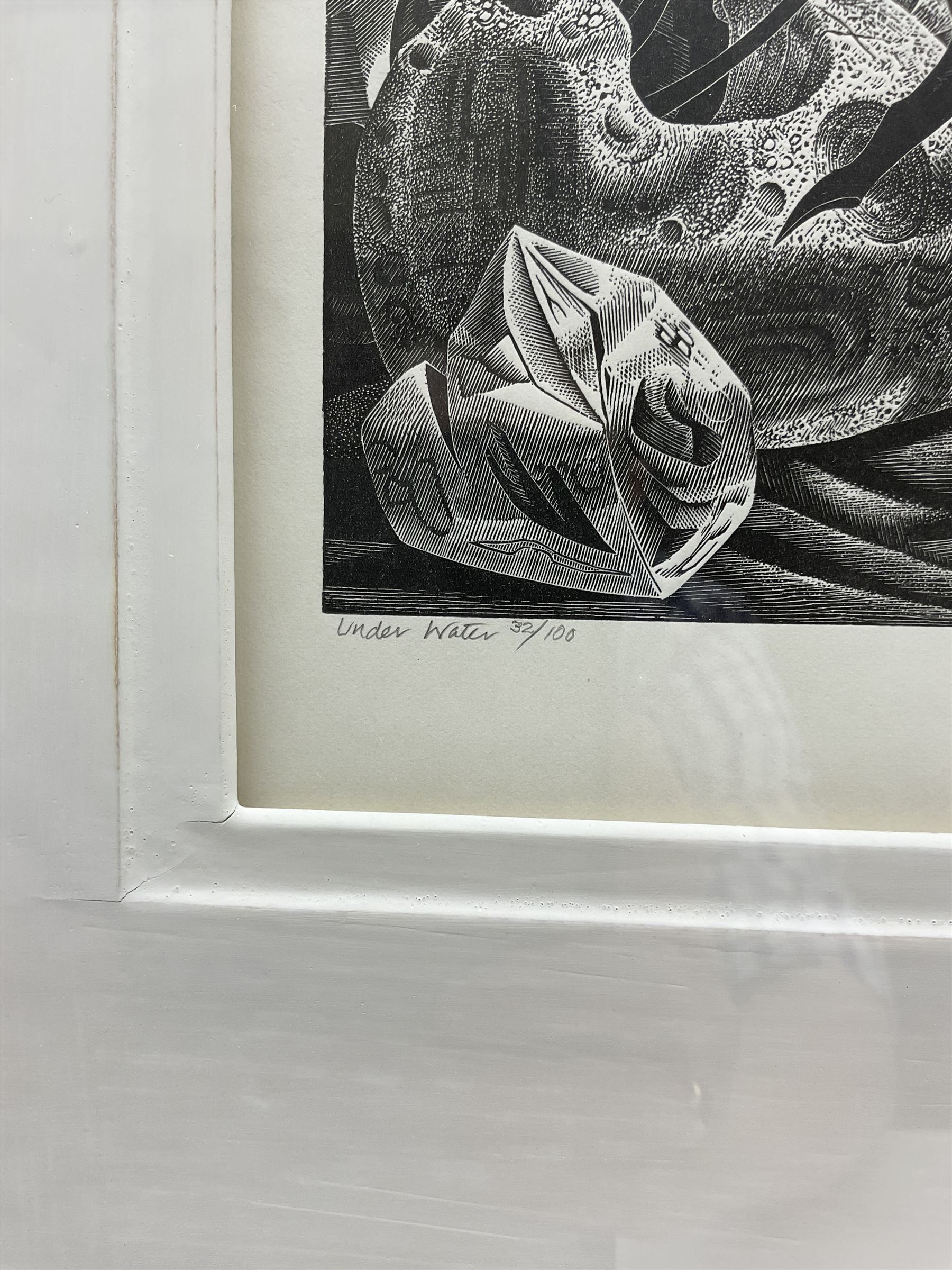 Monica Poole (British 1921-2003): 'Under Water', wood engraving signed and numbered 32/100 in pencil 23cm x 21cm