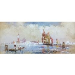 Frank Henry Mason (Staithes Group 1875-1965): 'Venice Looking from St Mark's Square', watercolour signed, titled verso 11cm x 25cm