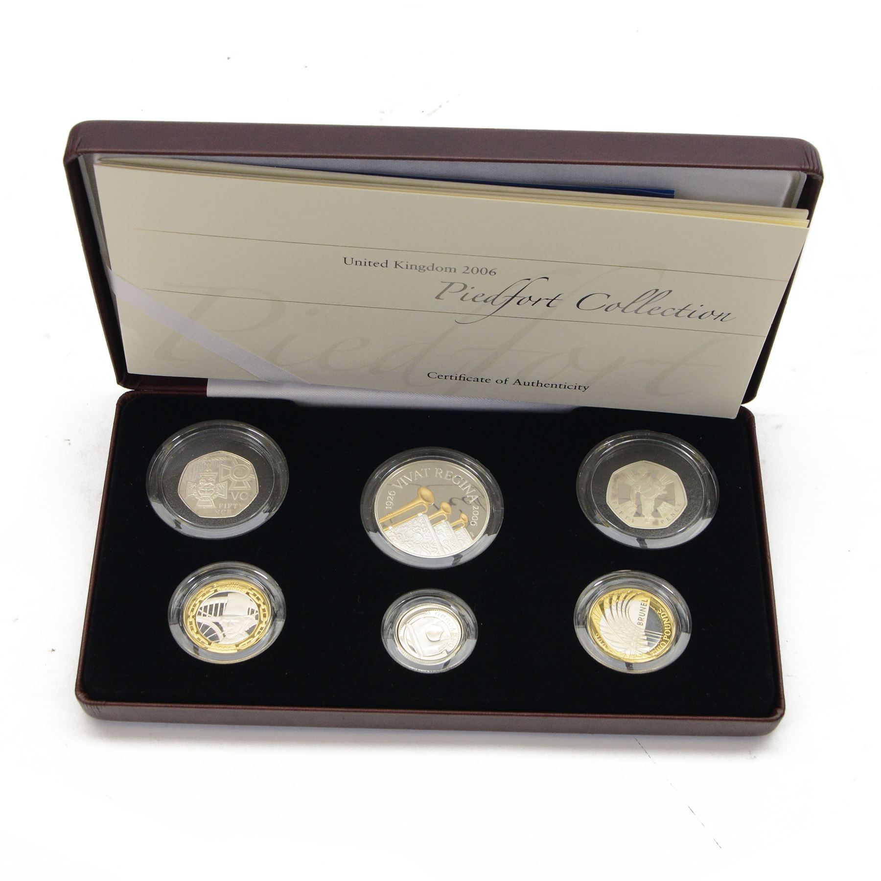 The Royal Mint United Kingdom 2006 silver proof piedfort six coin collection, cased with certificate