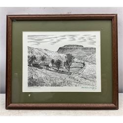 Alfred Wainwright MBE (British 1907-1991): 'Ingleborough' 'Bowfell - from Lingmoor Fell' 'Bolton Abbey' and 'Scafell Pike - from Throsle Garth', four monochrome prints each signed in pen by the artist max 18cm x 23cm (4)