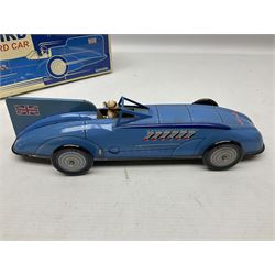 Schylling Collector Series clockwork tin-plate Sir Ian's Bluebird Land Speed Record Car with key and paperwork No.006080; boxed; and clockwork silvered tin-plate model of an 0-6-0 locomotive; unboxed (2)