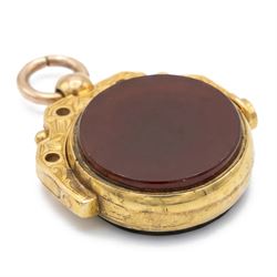 Two 9ct gold bloodstone and agate swivel fobs, Birmingham 1893 and Chester 1910