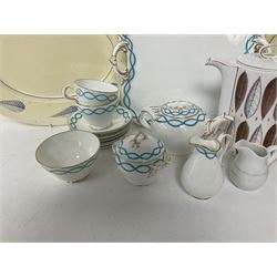 Victorian cabaret set,  comprising teapot, milk jug, covered sucrier, open sucrier, two cups and saucers upon a tray, together with Susie Cooper Hyde Park pattern coffee set, comprising coffee pot, four coffee cans and saucers, dessert plates and three plates in a similar design 