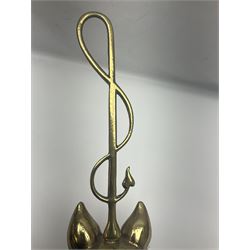 Brass fox mask and hunting whip door stop, H46cm