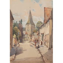 Arthur Henry Knighton-Hammond (British 1875-1970): Village Church - possibly Shere, watercolour signed 48.5cm x 34cm