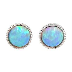Pair of silver circular opal stud earrings, stamped 925