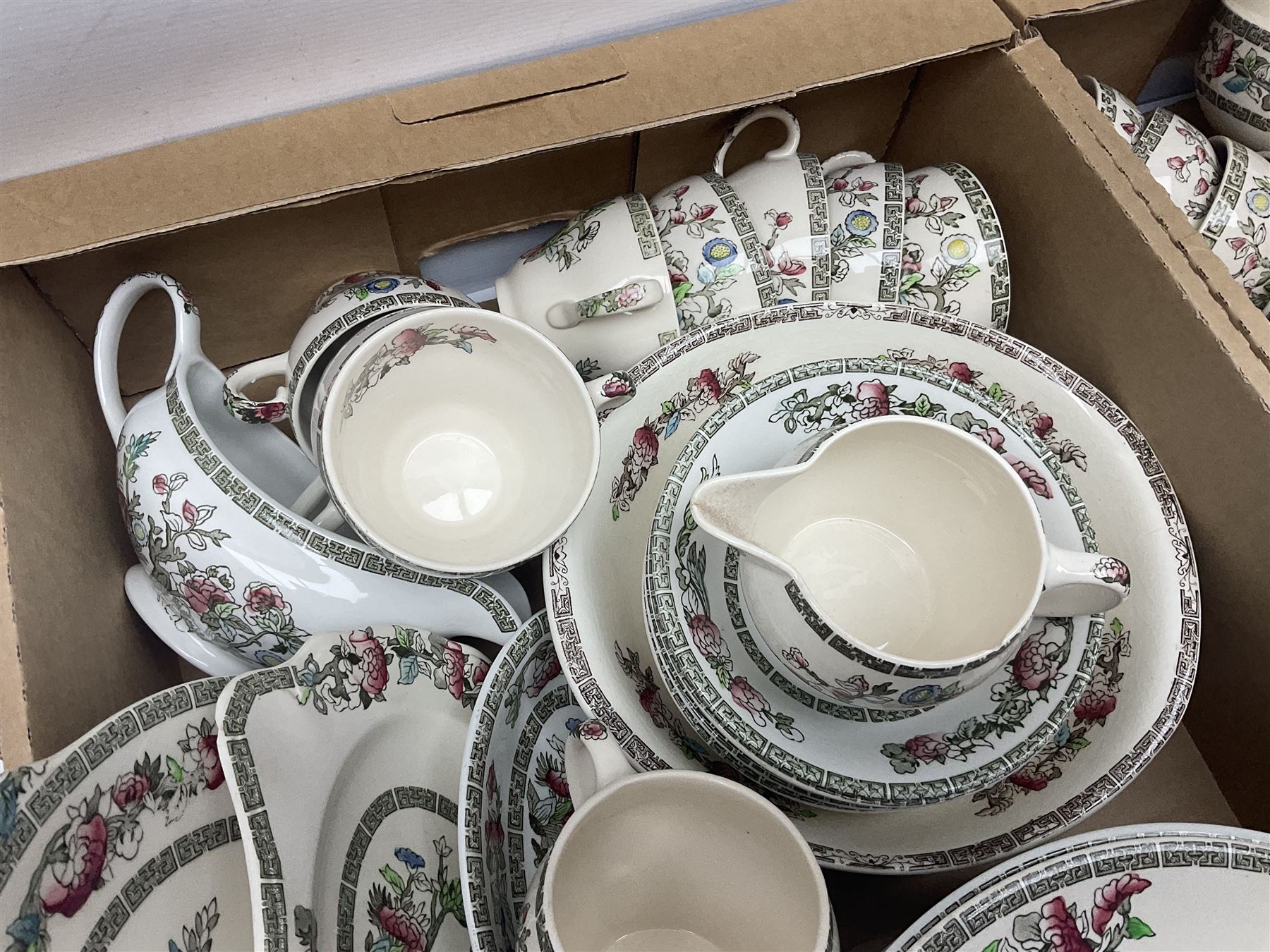 Johnson Bros Indian Tree dinner and tea wares in two boxes