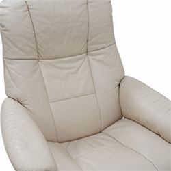 Ekornes - Stressless chair, with padded arms and high backrest, raised on a circular mahogany-stained swivel base, fitted with reclining tension adjustment handle