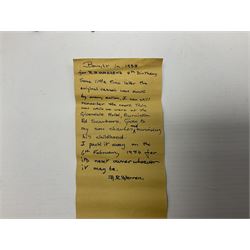 Pre-war Sutcliffe Grenville tinplate clockwork Battleship, with black and grey hull, grey deck and upper decks, propeller and rudder, length 32cm; with manuscript biographical details and two keys, unboxed