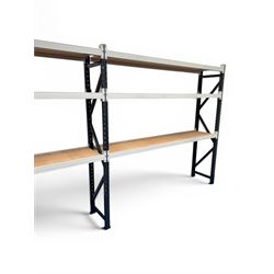 Two bays of Constructor warehouse racking with MDF boards