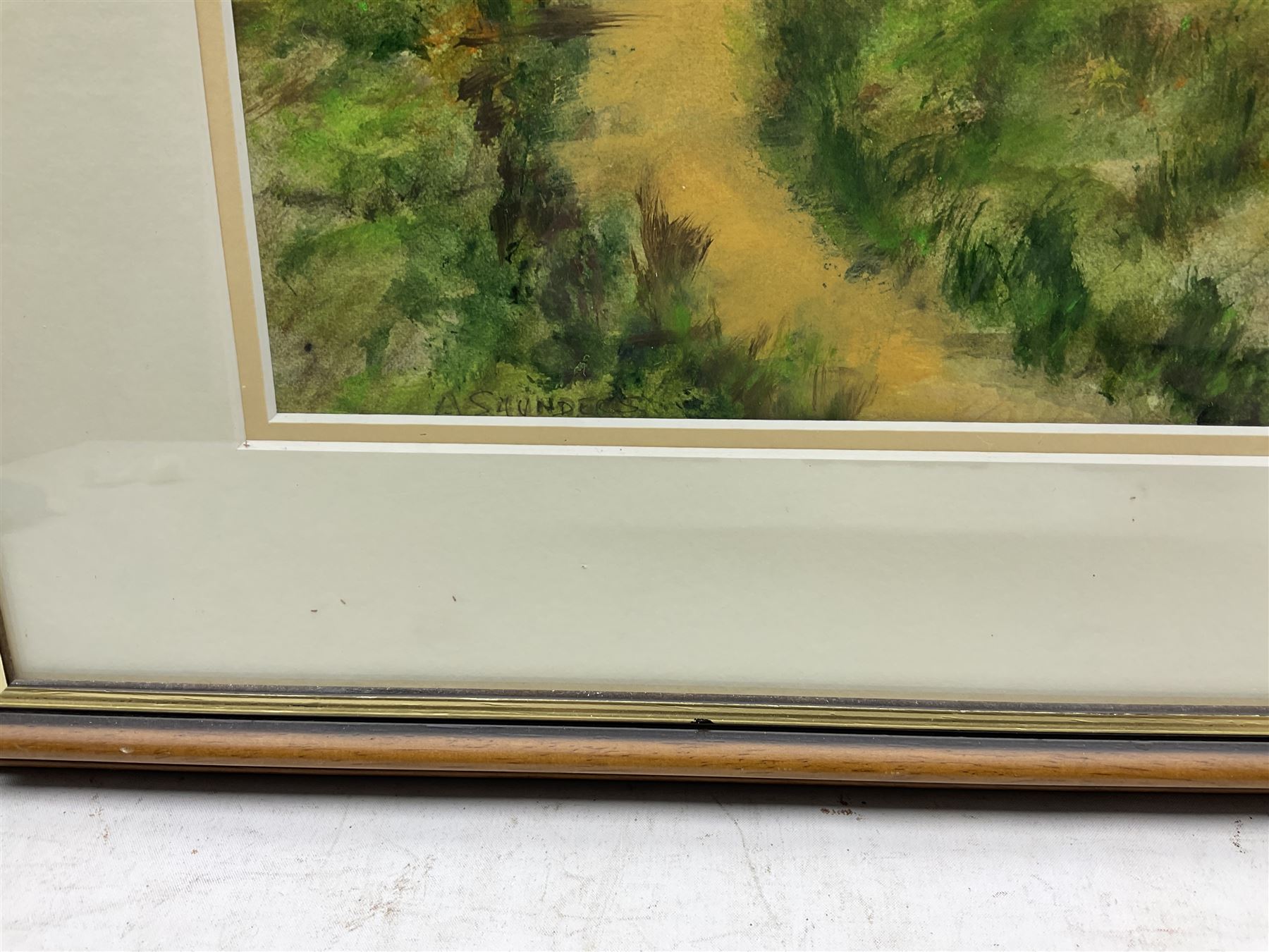 Albert Saunders (Northern British 20th century): 'Autumn at Coverdale Bridge in North Yorkshire Dales', watercolour signed, titled verso 28cm x 41cm