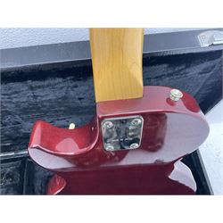 Gibson Marauder style six-string electric guitar with cherry coloured body, marked made in Japan L101cm; in locking hard carry case