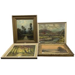 Collection of oils depicting forest and lake landscape scenes, variously signed max 50cm x 37cm (4) 
