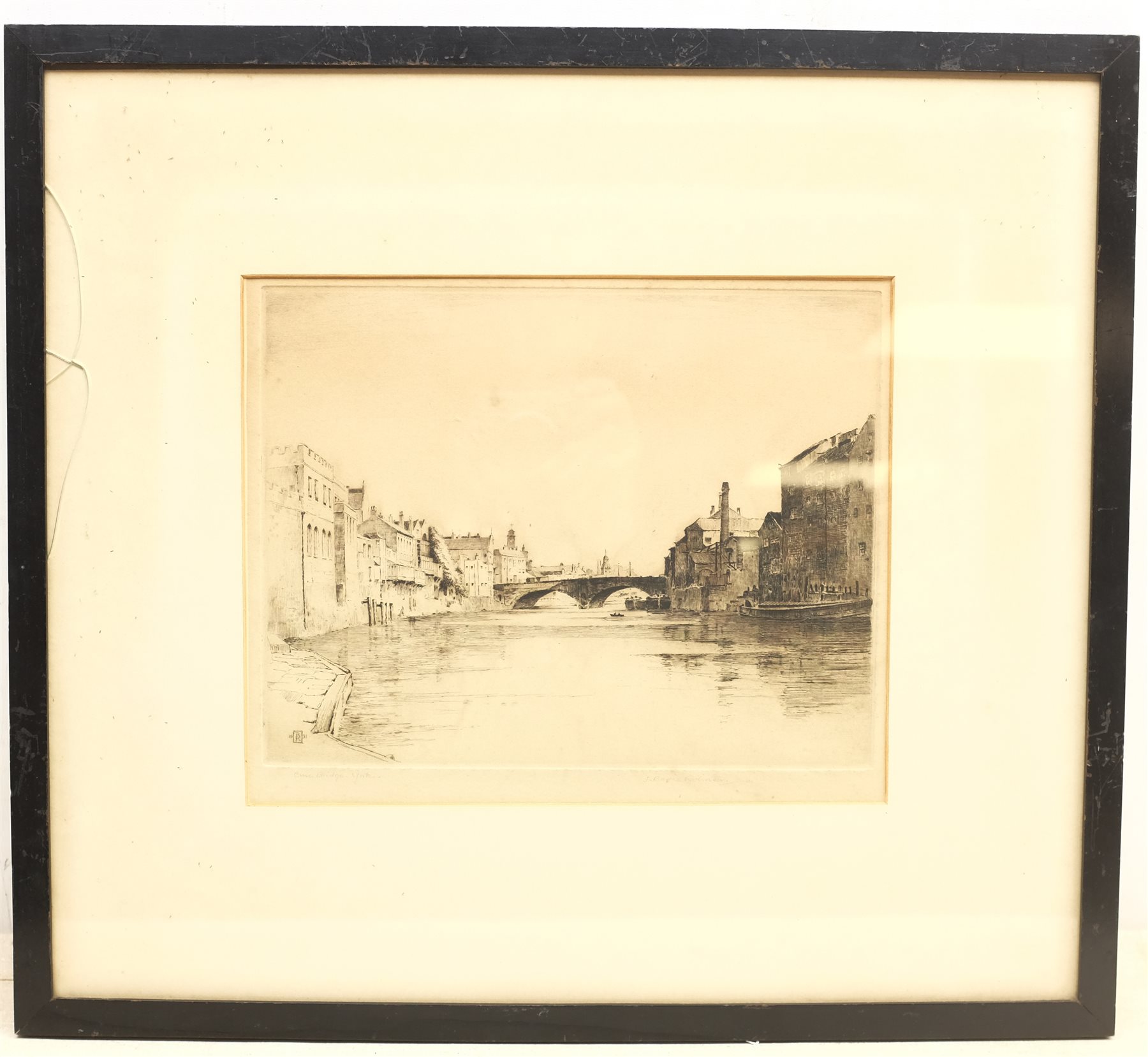 J Barrie Robinson (Early 20th century): 'Ouse Bridge York', etching signed and titled in pencil 25cm x 30cm 
