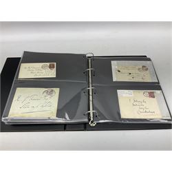 Queen Victoria and later postal history, various penny red stamps on covers and letters with a few imperf examples, mourning covers, pre-paid stationary,  King Edward VII stamps on postcards etc, approximately 140 items in total