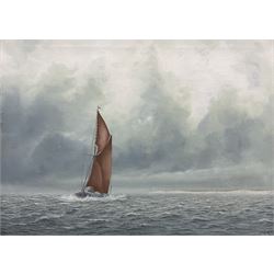 Jerry S Waide (British 1948-): Yawl off Flamborough Head, oil on canvas signed and dated '80, 40cm x 56cm