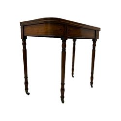 Early 19th century inlaid mahogany D-shaped tea table, fold-over top