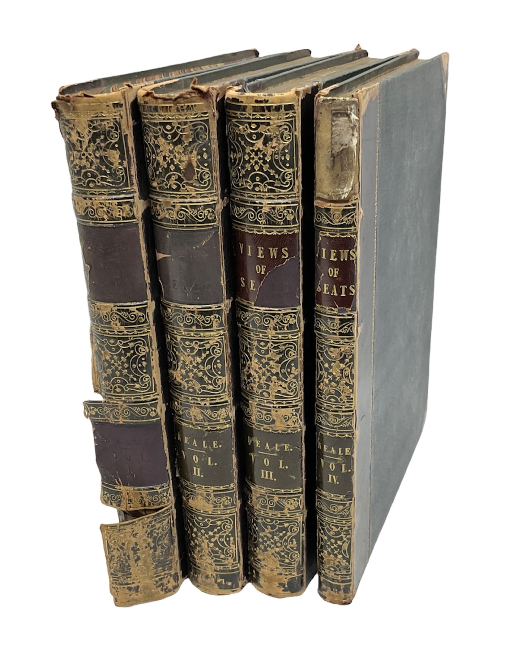 Views of the Seats of Noblemen and Gentlemen in England, Wales Scotland and Ireland from Drawings by J.P.Neale pub. London 1821-1821, with engravings, half calf, in four volumes