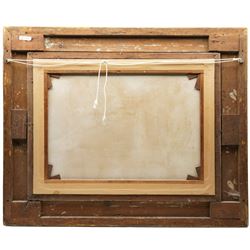 English School (Early 20th century): Fishing in Calm and Rough Seas, pair oils on canvas unsigned, in matching heavy antique gilt frames with repeating anthemion decoration 60cm x 80cm (2)