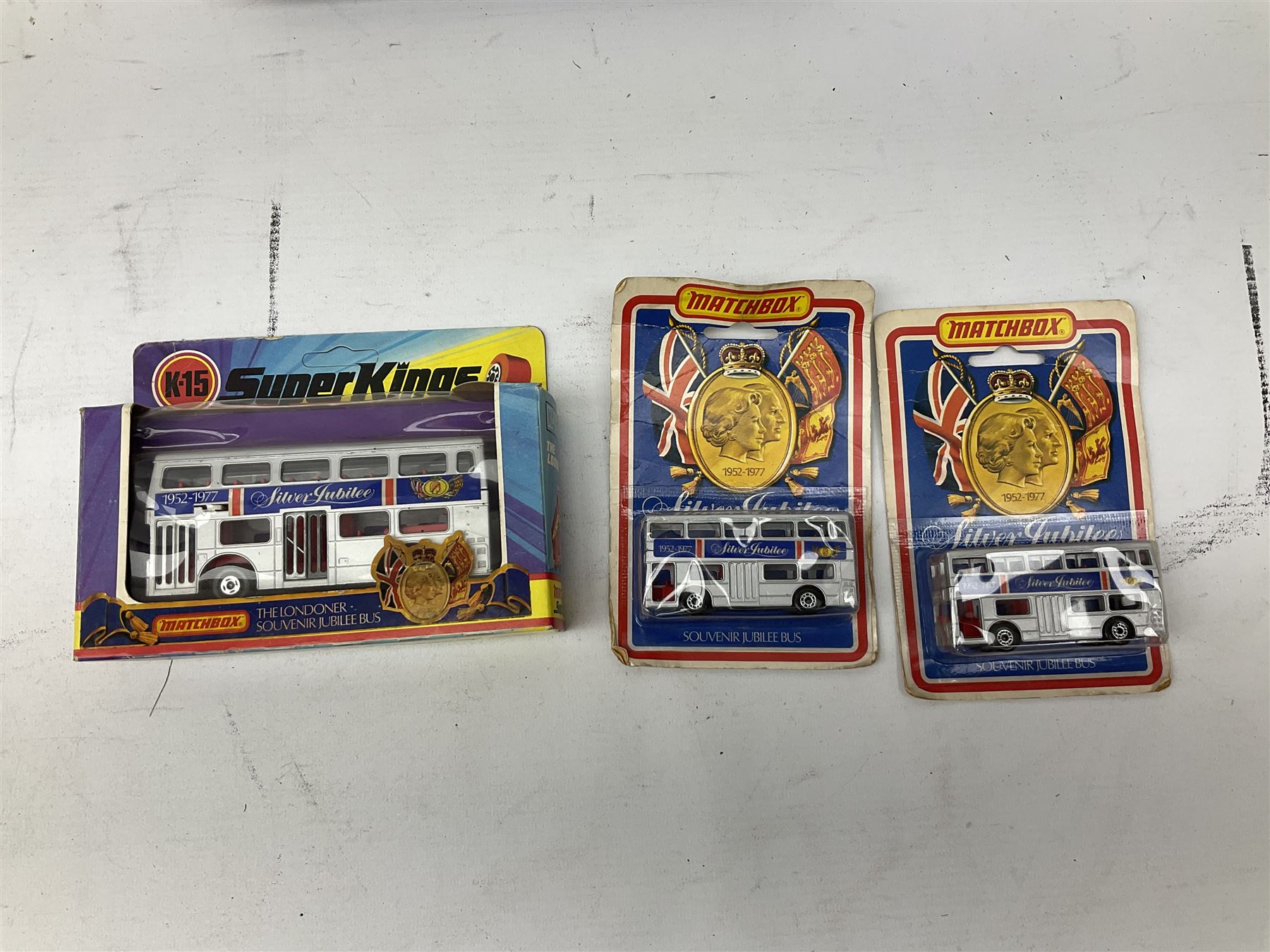 Matchbox - Collector's Mini-Case with twenty-three playworn models; five MOY models Y-3, Y-7, Y-11, Y-12 & Y-13; K101 Battle Kings Sherman Tank; K-15 Super Kings Jubilee Bus; all boxed; two blister packed Jubilee Buses; three 1970s Matchbox catalogues; Dinky Ferrari racing car; and other items