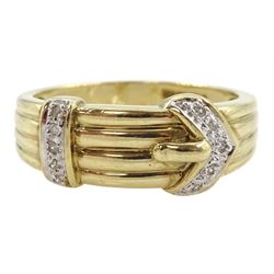 9ct gold diamond chip buckle ring, hallmarked