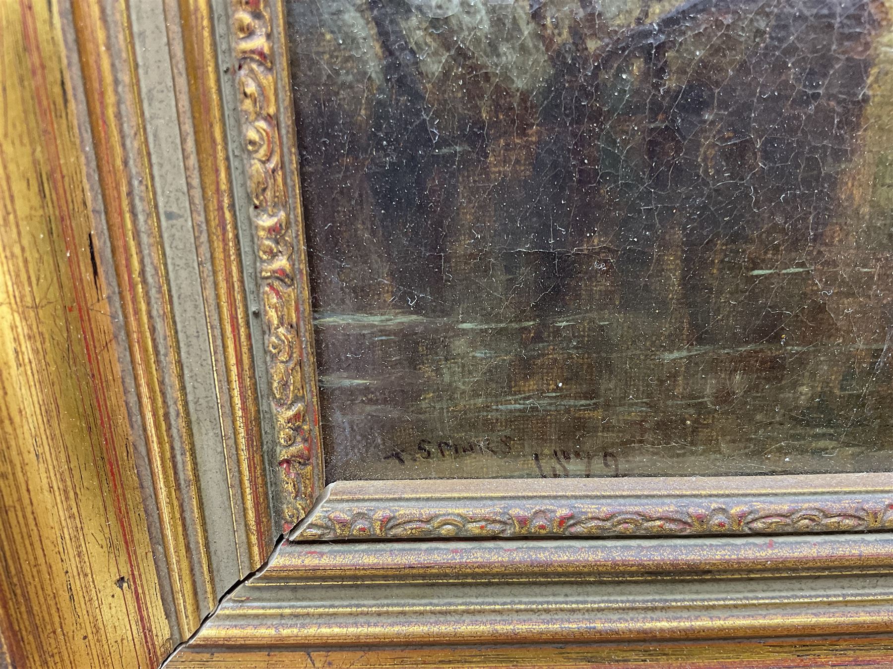 Thomas Spinks (British 1847-1927): Punting on the River, oil on canvas signed and dated 1879, partial title label verso 24cm x 34cm