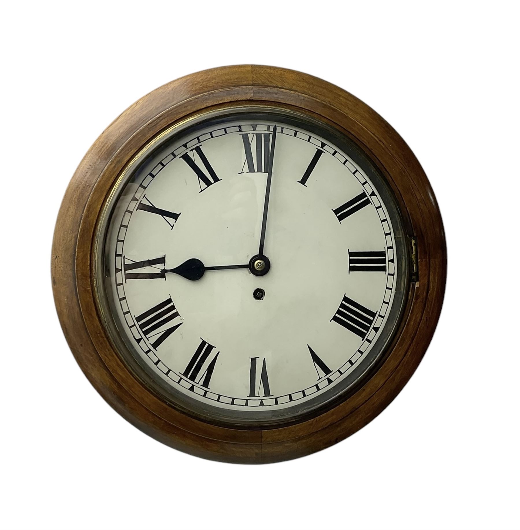 English - Early 20th century 8-day oak cased wall clock c1920, with a spun bezel and 12