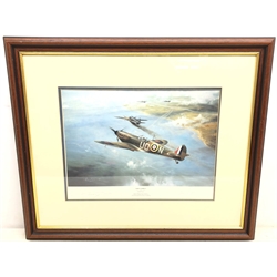  'First Combat' from The Battle of Britain Aces Collection, Don Kingaby flying a 266 Sqn. Spitfire severely damages a Ju88 over Spithead on 12 August 1940, ltd.ed. print 698/990 signed Robert Taylor and Don Kingaby, 36cm x 47.5cm  