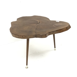 Mid century waney edge elm tripod table , W67cm, H45cm, D56cm