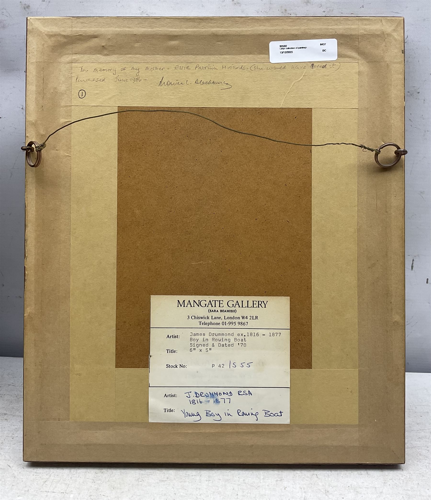 James Drummond (British 1816-1877): 'Young Boy in Rowing Boat', watercolour signed and dated '70, titled verso 15cm x 12cm