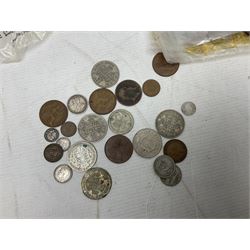 Mostly Great British pre decimal coinage, including pennies, various silver sixpences, other denominations etc