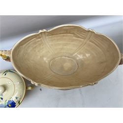 Group of ceramics to include Art Deco examples, Arthur Wood twin handled vase decorated in the Garden Wall pattern, Art Deco style Coalport twin handled lidded sucrier and saucer, Mason's Applique jug (scratch through mark), Royal Doulton Minden bowl and jug, Copeland Spode Royal Jasmine jug, Crown Devon, etc