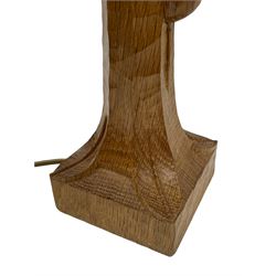 'Mouseman' tooled oak table lamp, the octagonal tapered stem carved with mouse signature, with shade, by Robert Thompson of Kilburn