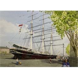 Chris Neaves (British 20th century): 'Cutty Sark', watercolour signed, exhibition label verso 30cm x 41cm