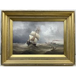 Henry Redmore (British 1820-1887): Sailing Ship and Steamer on Rough Seas, oil on board signed and dated 1884, 34cm x 52cm
