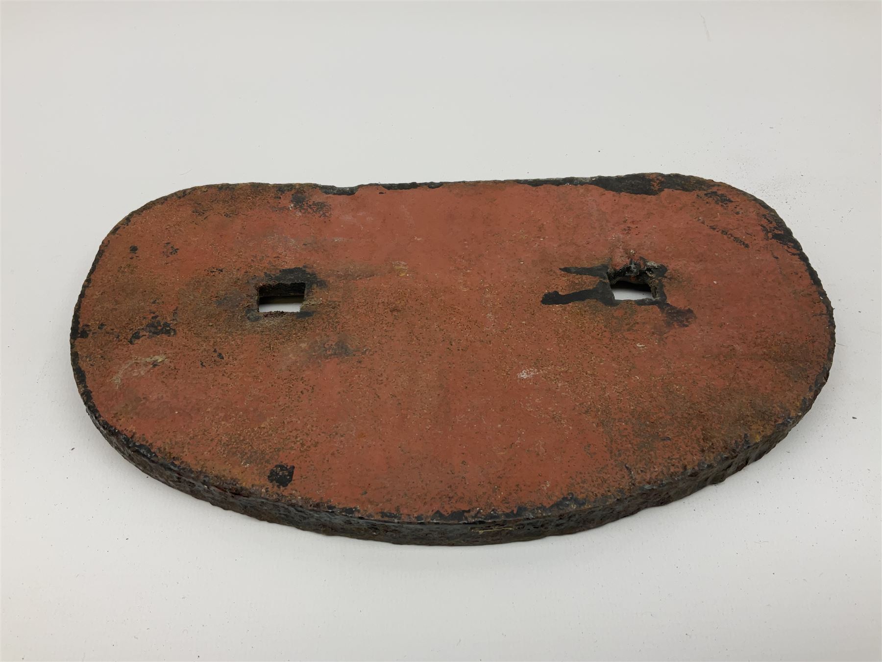 Three cast iron railway wagon plates of D shaped form to include Southern Railway, LMS and GWR, L27.5cm