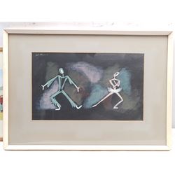 Joseph Robinson? (Mid 20th century): Dancing Figures, gouache indistinctly signed and dated '61, 21cm x 35cm; English School (20th/21st century): Ship Building, gouache unsigned 17cm x 25.5cm; 