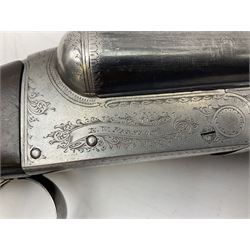 E.W. Preston Doncaster 12-bore double barrel side-by-side boxlock ejector shotgun with 71cm barrels, walnut stock with chequered grip and fore-end and butt extension, engraved lock with maker's name and thumb safety No.3722 L114cm overall SHOTGUN CERTIFICATE REQUIRED