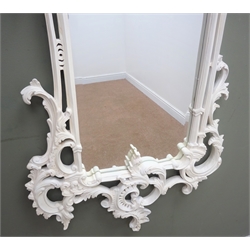  Ornate white finish mirror with carved bird detail, W62cm, H145cm  