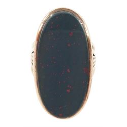 9ct rose gold large oval bloodstone ring, London 1975